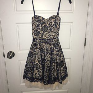 Strapless Navy Blue Lace Dress (Size 1)